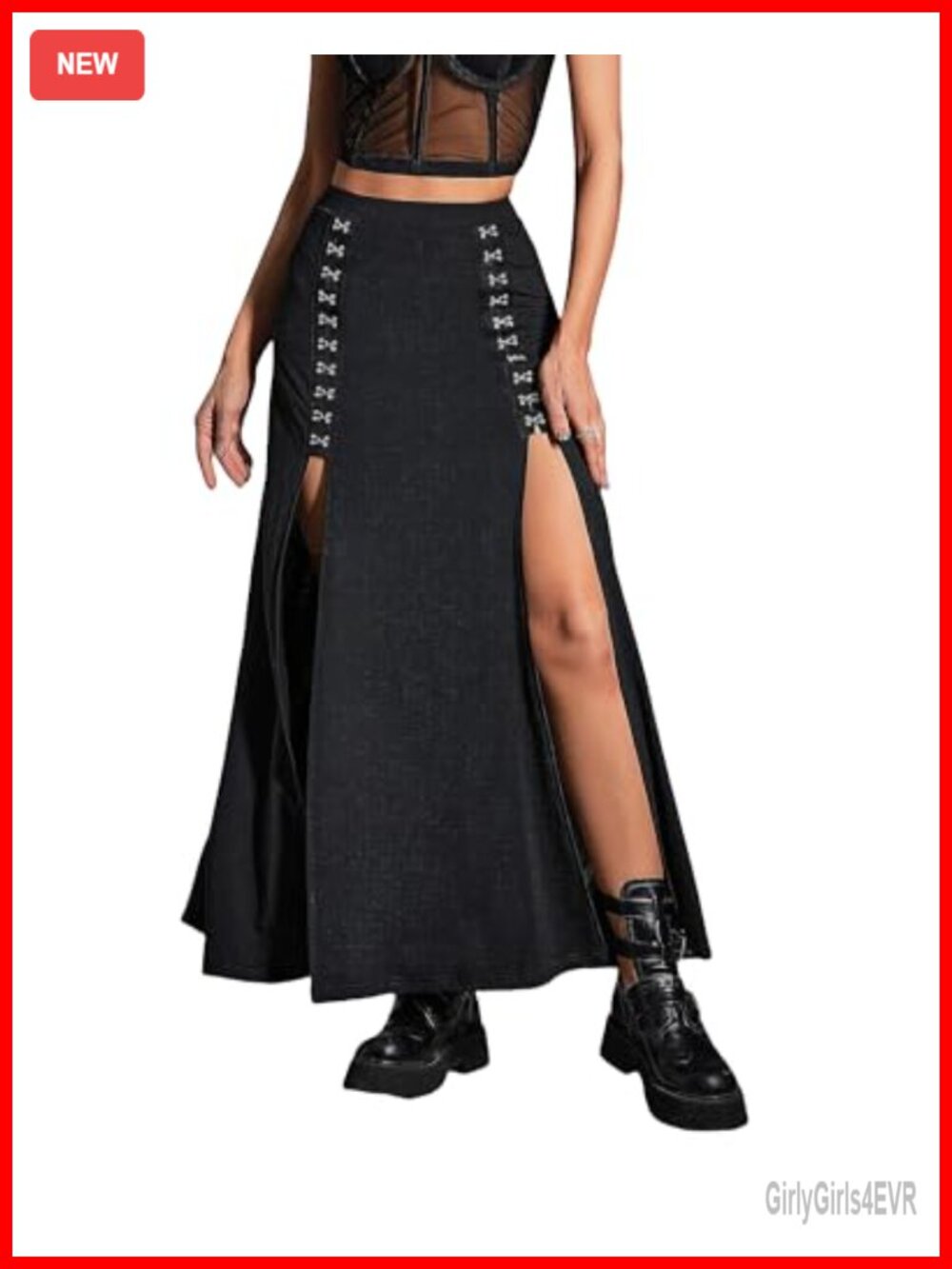 Women's Maxi Skirt Double Side Slit Hook-Buckle Stretchy A-Line